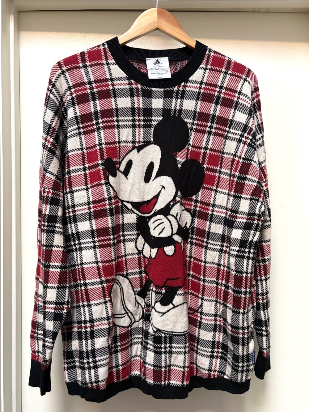 Disney Parks Disneyland Mickey Mouse Red Plaid Spirit Jersey Sweater-Size Large